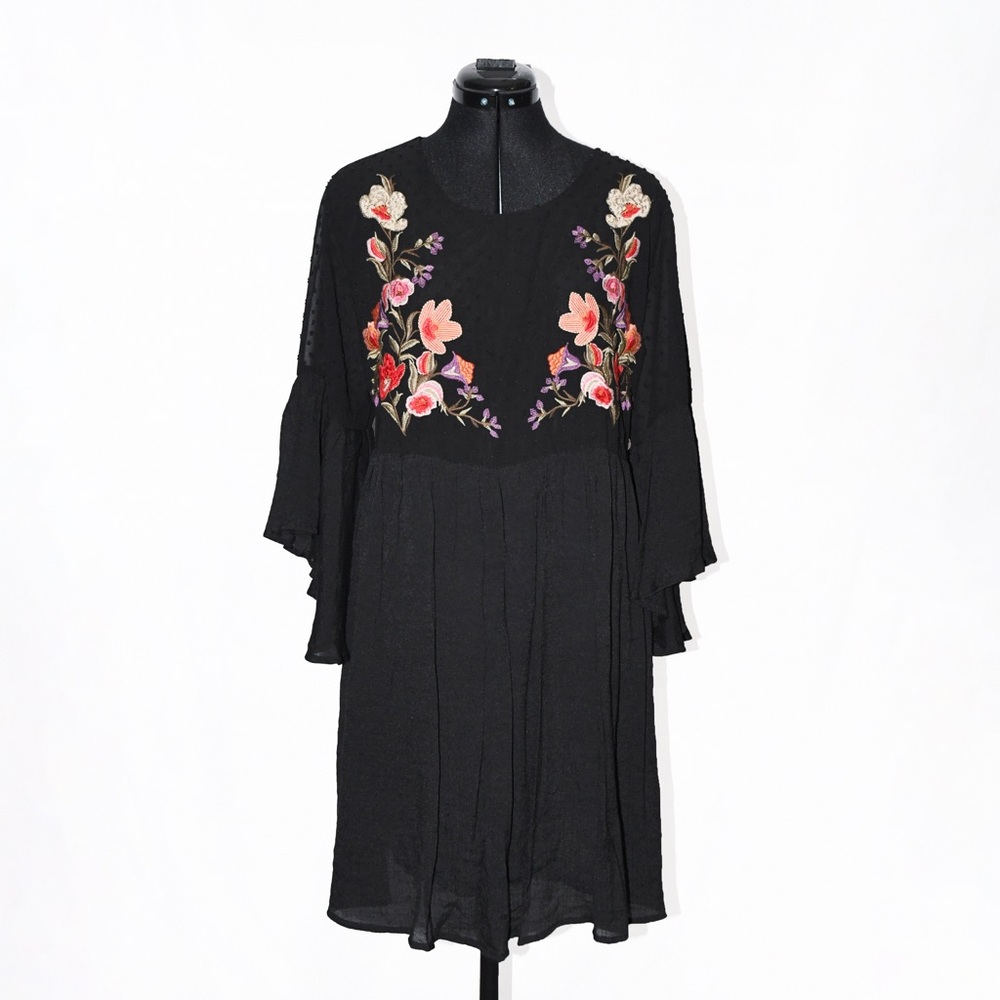Embroidered Floral Boho Midi Dress